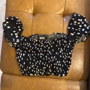 Reformation Black and White Floral Crop Top